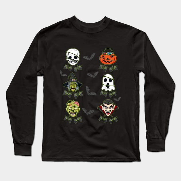 Halloween Skeleton Gaming Witch Vampire Zombie Long Sleeve T-Shirt by lunacreat